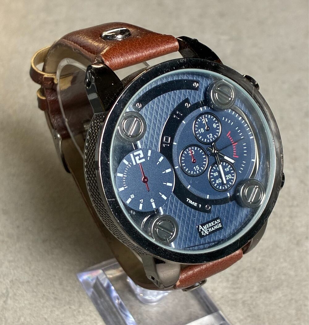 American Exchange Men's Chronograph Style Watch Large 52mm Blue Dial Working